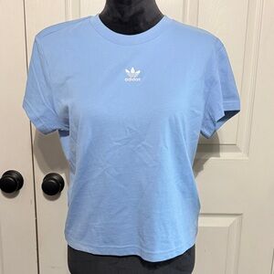adidas Light Blue Trefoil Crop Crewneck Tee